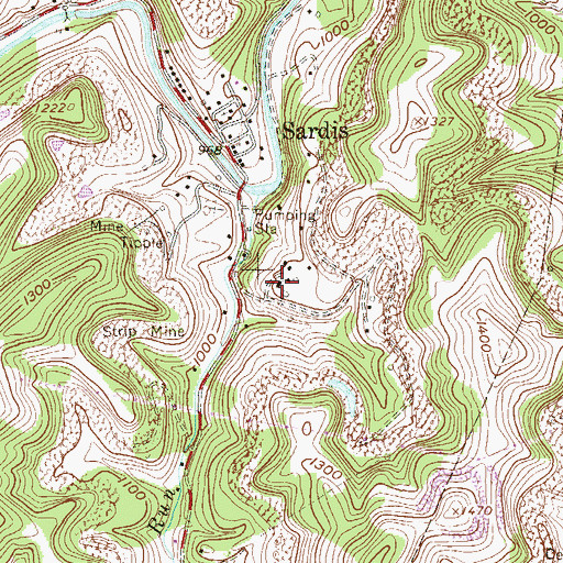 Topographic Map of Sardis High School (historical), WV