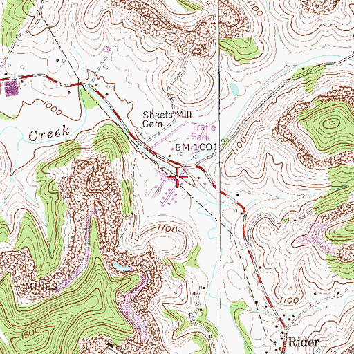Topographic Map of Sheets Mills, WV