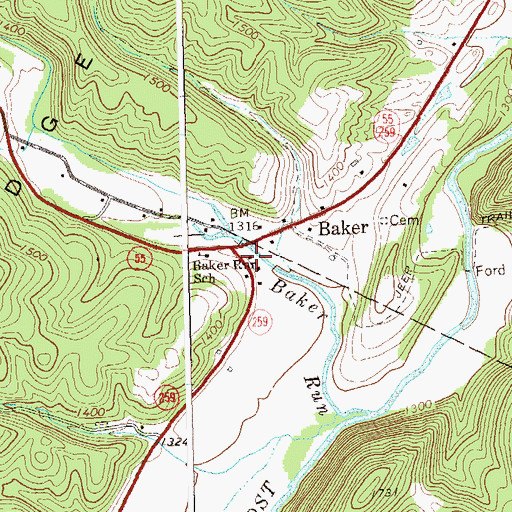 Topographic Map of Baker Post Office, WV