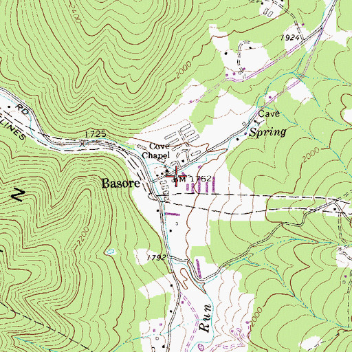 Topographic Map of Basore Schoolhouse (historical), WV