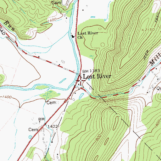 Topographic Map of Lost River Post Office, WV