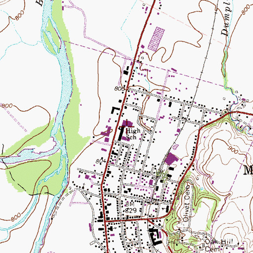 Topographic Map of Moorefield High School, WV