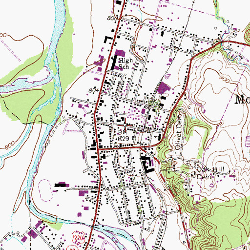 Topographic Map of Moorefield Historic District, WV