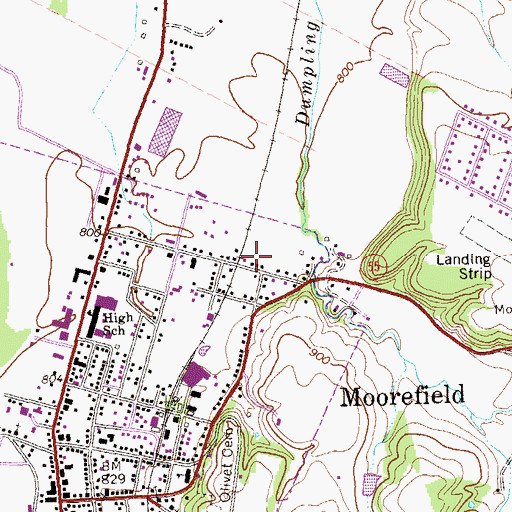 Topographic Map of Moorefield Post Office, WV