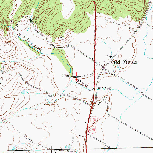 Topographic Map of Old Fields Church, WV