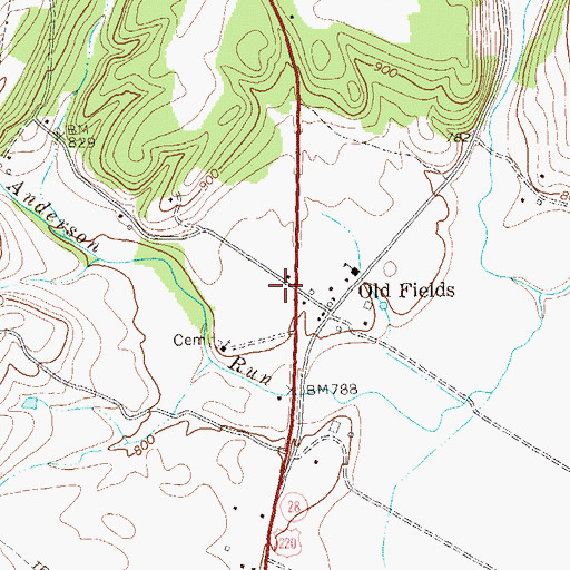Topographic Map of Old Fields Post Office, WV
