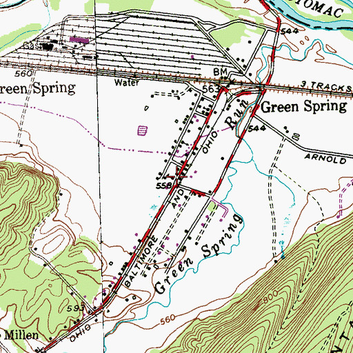 Topographic Map of Green Spring Elementary School (historical), WV