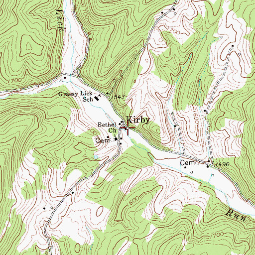 Topographic Map of Kirby Post Office, WV