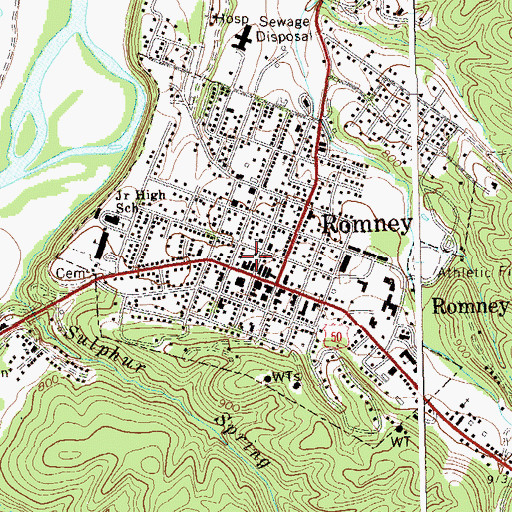 Topographic Map of Romney Post Office, WV