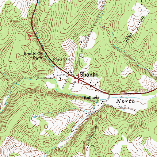 Topographic Map of Shanks Post Office, WV