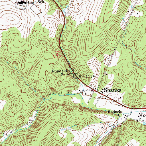 Topographic Map of Shanks Roadside Park, WV