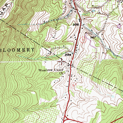 Topographic Map of Woodrow Church Cemetery, WV