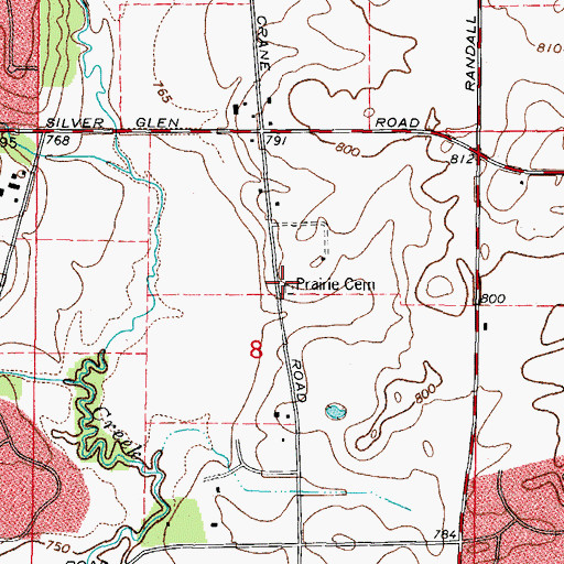 Topographic Map of Prairie Cemetery, IL