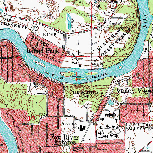 Topographic Map of Five Islands, IL