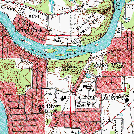 Topographic Map of Tekakwitha County Forest Preserve, IL