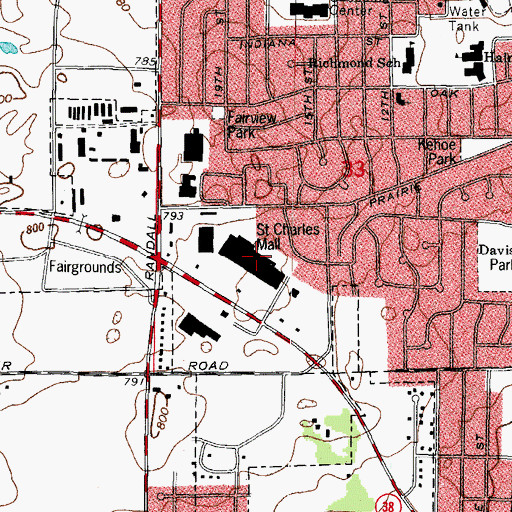 Topographic Map of Saint Charles Mall Shopping Center, IL