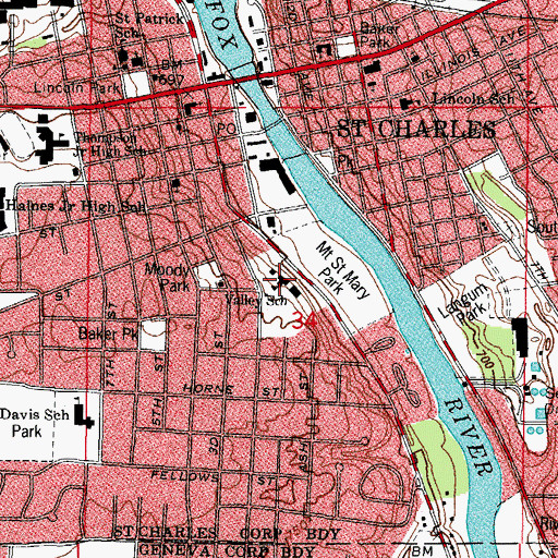 Topographic Map of Valley Lutheran High School, IL