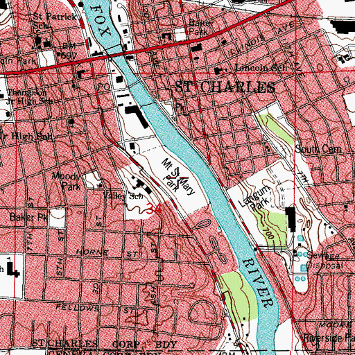 Topographic Map of Mount Saint Mary Park, IL