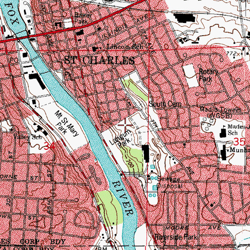 Topographic Map of Langum Park, IL