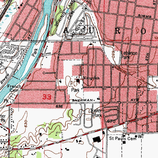 Topographic Map of Rose E Krug Elementary School, IL