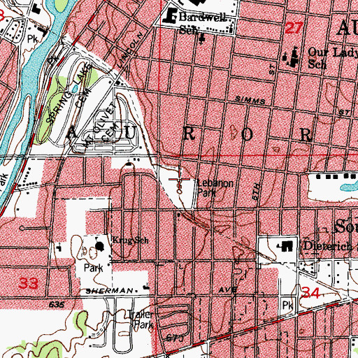 Topographic Map of Lebanon Park, IL