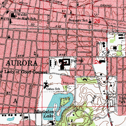 Topographic Map of Aurora East High School, IL