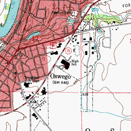 Topographic Map of Oswego High School, IL