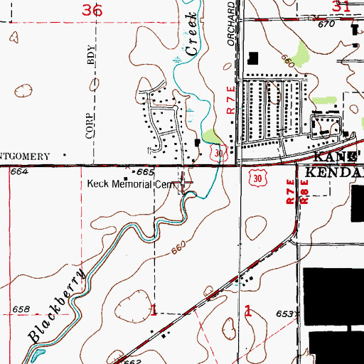 Topographic Map of Keck Memorial Cemetery, IL
