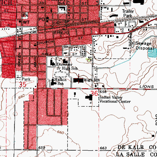 Topographic Map of Sandwich High School, IL
