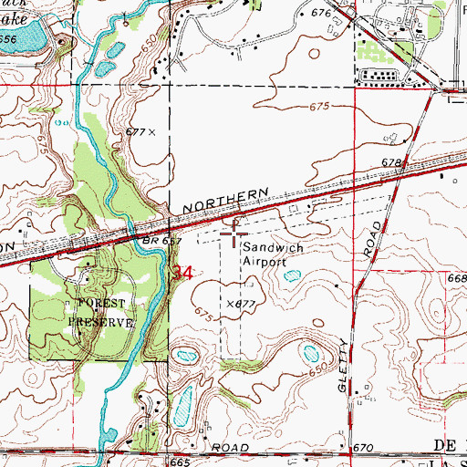 Topographic Map of Sandwich Airport (historical), IL