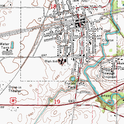 Topographic Map of Earlville High School, IL