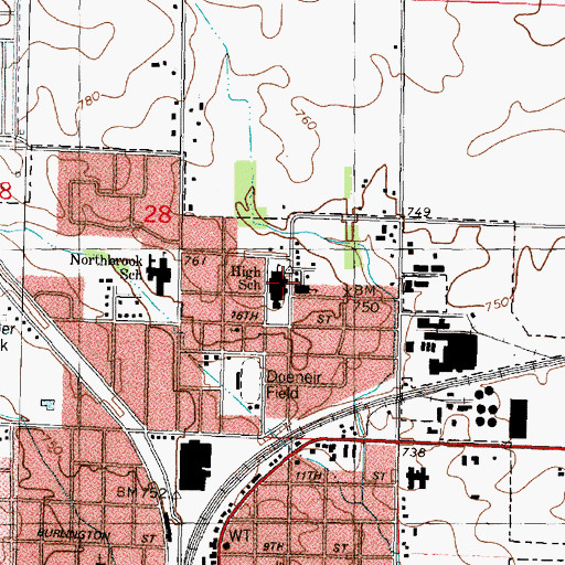 Topographic Map of Mendota Township High School, IL