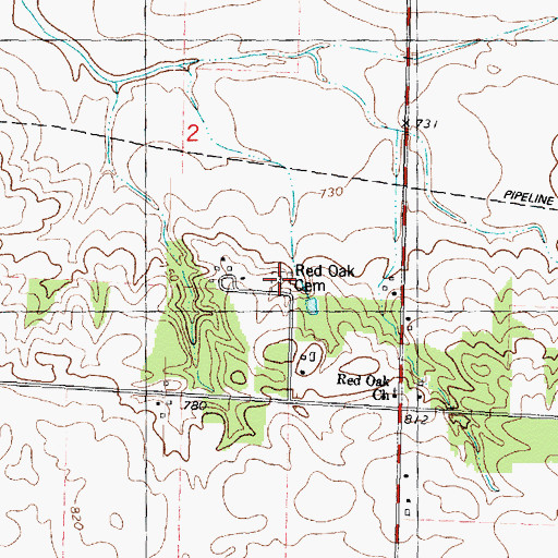 Topographic Map of Red Oak Cemetery, IL