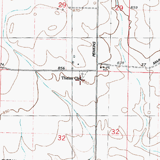 Topographic Map of Theiss Church, IL