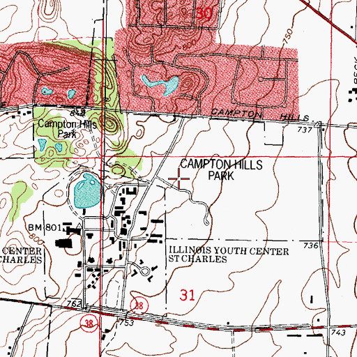 Topographic Map of Campton Hills Park, IL