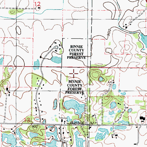 Topographic Map of Binnie County Forest Preserve, IL