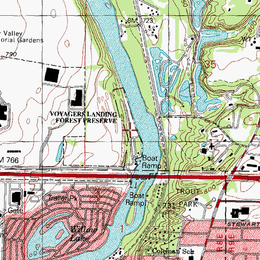 Topographic Map of Voyagers Landing County Forest Preserve, IL