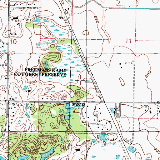 Topographic Map of Freemans Kane County Forest Preserve, IL