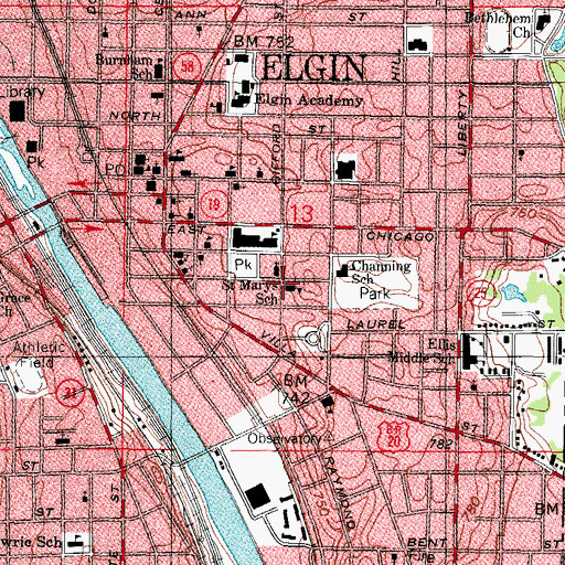 Topographic Map of Saint Marys Catholic School, IL