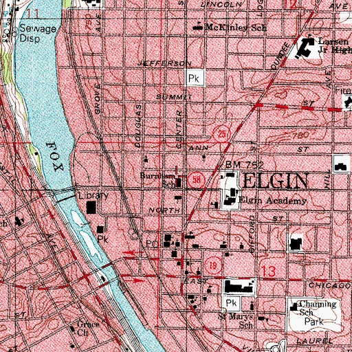 Topographic Map of Burnham School, IL