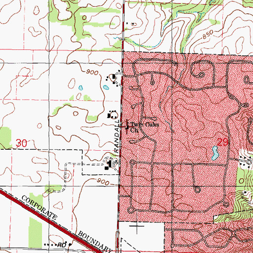 Topographic Map of Twin Oaks Baptist Church, IL