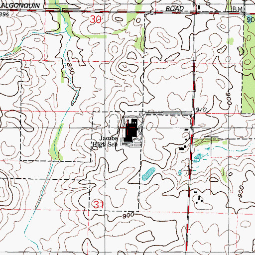 Topographic Map of Harry D Jacobs High School, IL