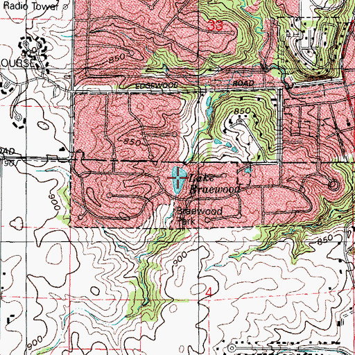 Topographic Map of Lake Braewood, IL