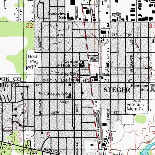 Topographic Map of Steger Village Hall, IL