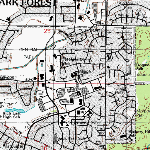 Topographic Map of Park Forest Village Hall, IL