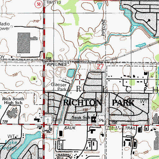 Topographic Map of Glaeser Park, IL