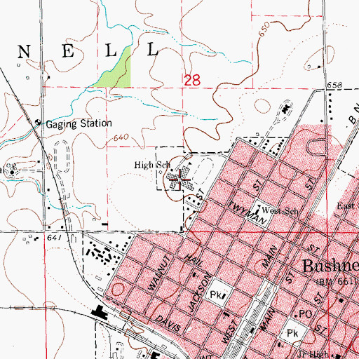 Topographic Map of Bushnell-Prairie City High School, IL