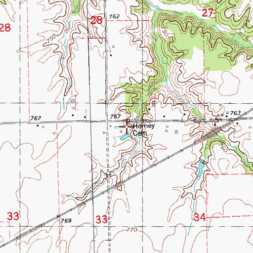 Topographic Map of Horney Cemetery, IL