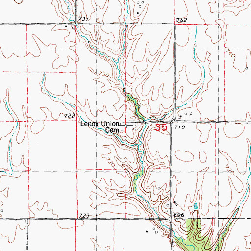 Topographic Map of Lenox Union Cemetery, IL