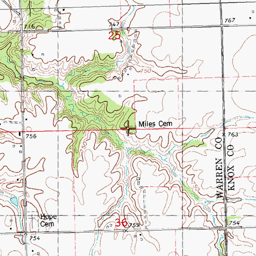 Topographic Map of Miles Cemetery, IL
